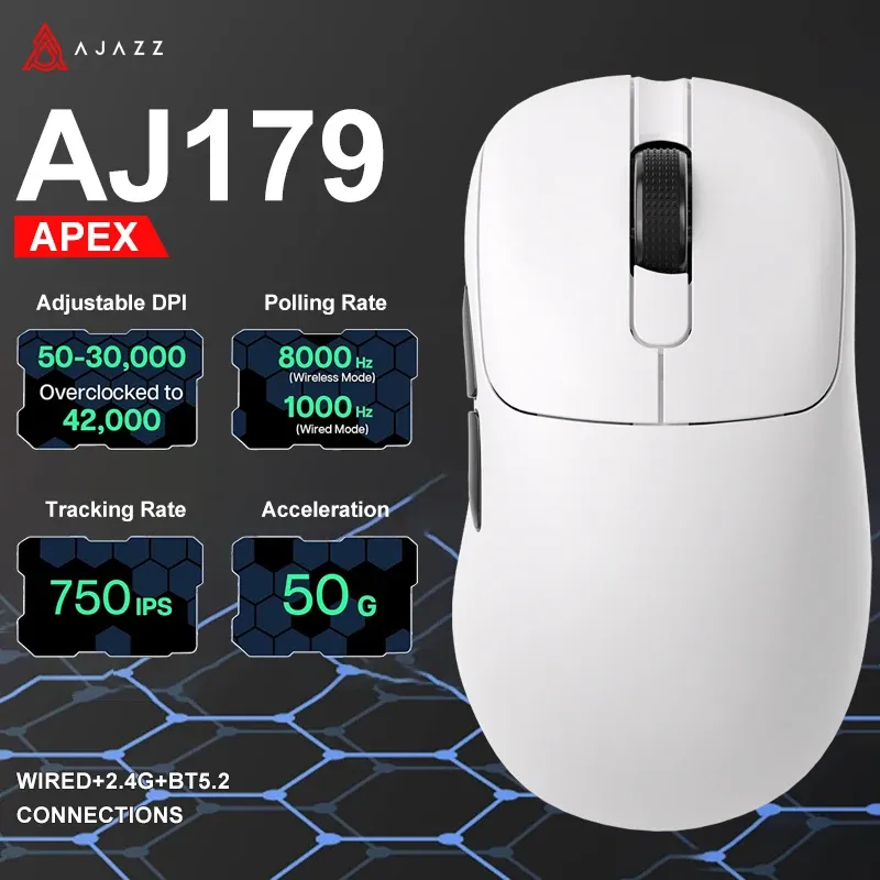 [93 Moedas] Mouse Gamer Sem Fio Ajazz Aj179 Apex  Sensor Paw3950, Base De Carregamento Rgb, Macro Programvel